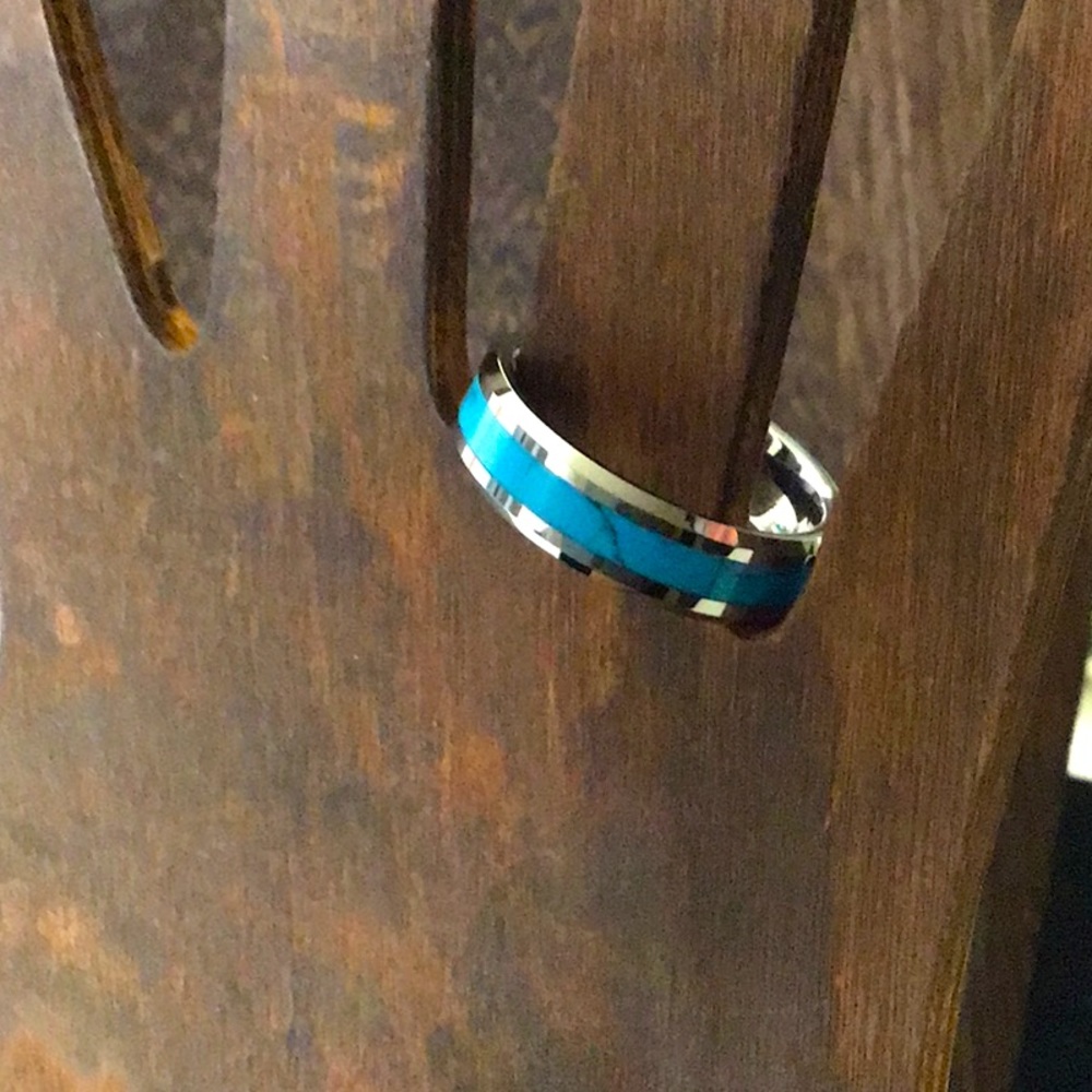 UNISEX Turquoise Inlay Band Ring - Picture 5 of 5